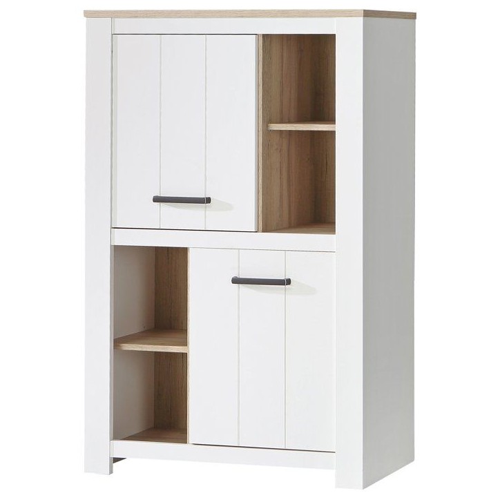 Buffet haut - ELARA - Chene / Blanc mat - 2 portes - 4 niches - 86,7 x 42,2 x 147,1 cm