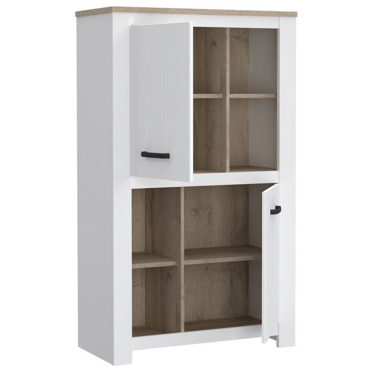 Buffet haut - ELARA - Chene / Blanc mat - 2 portes - 4 niches - 86,7 x 42,2 x 147,1 cm