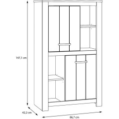 Buffet haut - ELARA - Chene / Blanc mat - 2 portes - 4 niches - 86,7 x
