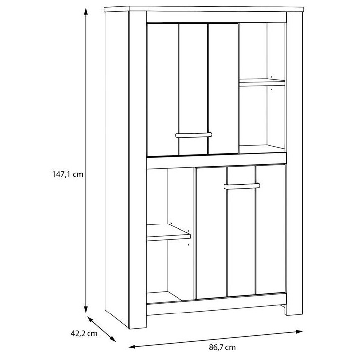 Buffet haut - ELARA - Chene / Blanc mat - 2 portes - 4 niches - 86,7 x 42,2 x 147,1 cm