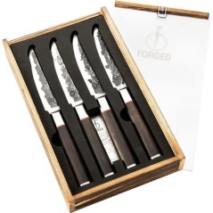 Set de 4 couteaux a steak - FORGED - SEBRA - Acier japonais 440C - Manche en bois Dalbergia