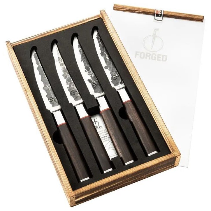 Set de 4 couteaux a steak - FORGED - SEBRA - Acier japonais 440C - Manche en bois Dalbergia
