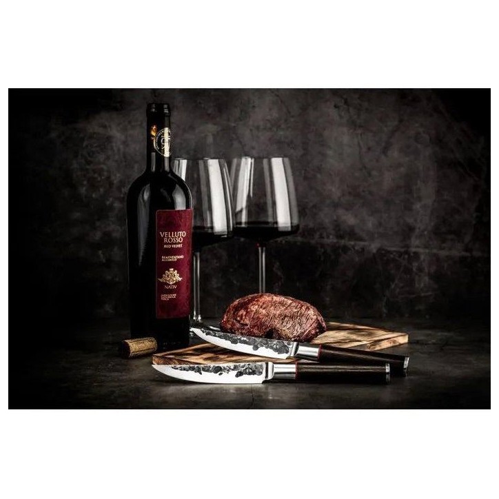 Set de 4 couteaux a steak - FORGED - SEBRA - Acier japonais 440C - Manche en bois Dalbergia