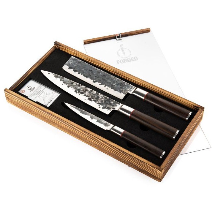 Set couteaux - FORGED - BRUTE - Acier Japonais 440c - Manche en bois Dalbergia - 3 pieces