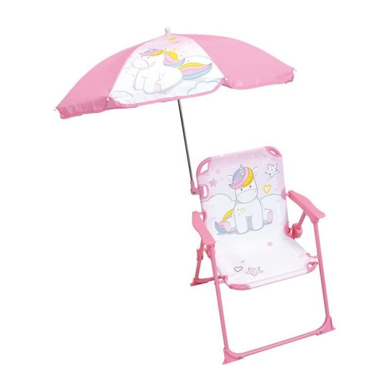 FUN HOUSE Licorne Chaise pliante camping avec parasol - H.38.5 xl.38.5