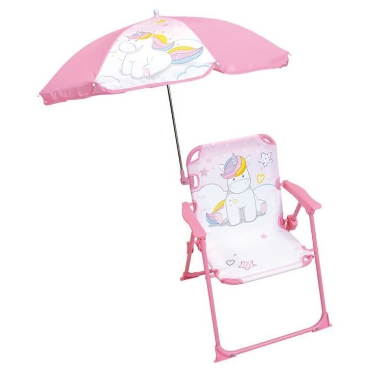 FUN HOUSE Licorne Chaise pliante camping avec parasol - H.38.5 xl.38.5 x P.37.5 cm + parasol ø 65 cm - Pour enfant