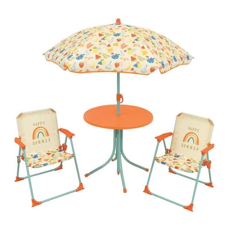 FUN HOUSE Fruity's Salon de jardin - 1 table H.46 x ø46 cm, 2 chaises