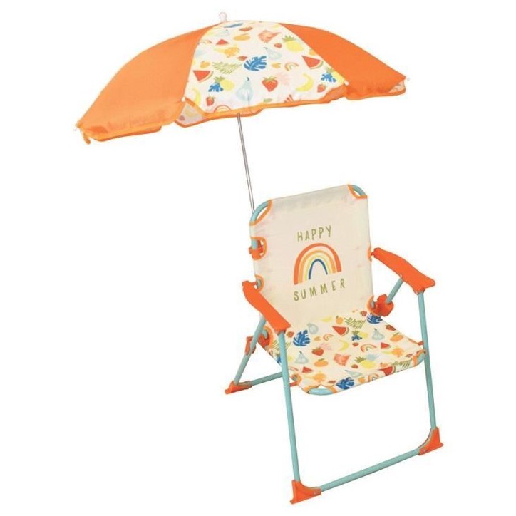 FUN HOUSE Fruity's Chaise pliante camping avec parasol - H.38.5 xl.38.5 x P.37.5 cm + parasol ø 65 cm - Pour enfant