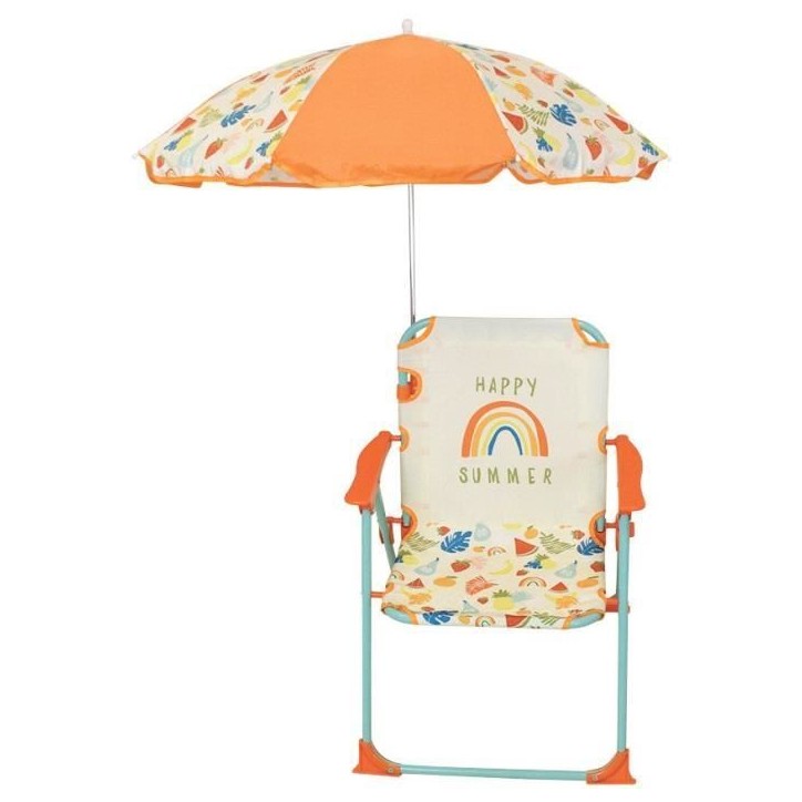 FUN HOUSE Fruity's Chaise pliante camping avec parasol - H.38.5 xl.38.5 x P.37.5 cm + parasol ø 65 cm - Pour enfant