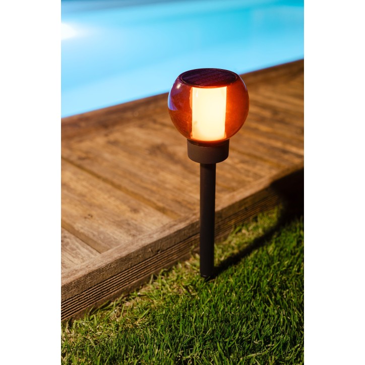 Lanterne solaire - GALIX - G2625 - Effet flamme naturelle - 12 LED SMD - Ambrée - Ø 10,5 cm - H 41 cm - 4 Lumens