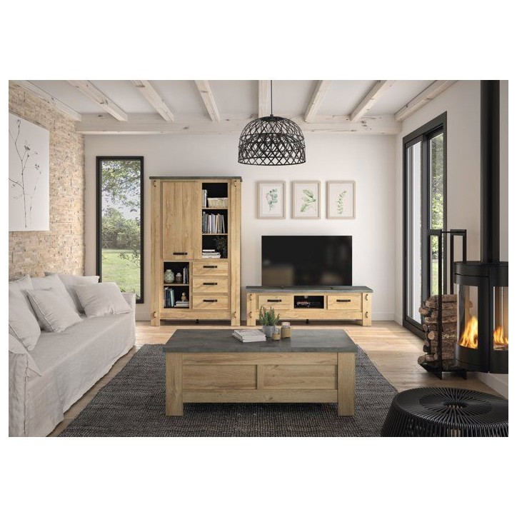 Buffet Haut BROCELIANDE – Finition Chene Clair – 1 Porte + 3 Tiroirs – 124 × 50 × 202 cm – GAMI Buffet Haut BROCELIANDE – Finition Chene Clair – 1 Porte + 3 Tiroirs – 124 × 50 × 202 cm – GAMI