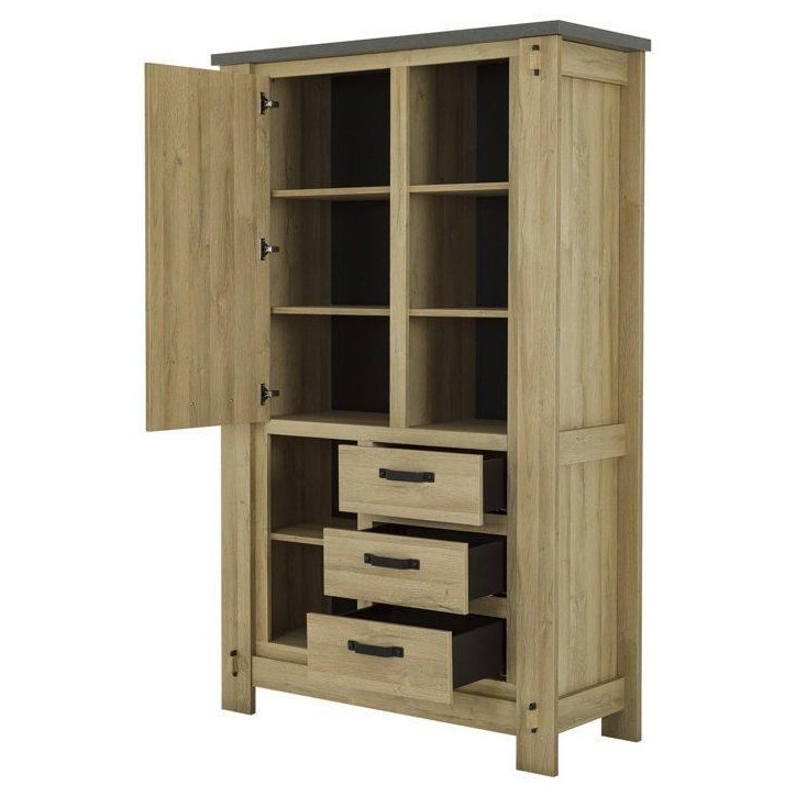 Buffet Haut BROCELIANDE – Finition Chene Clair – 1 Porte + 3 Tiroirs – 124 × 50 × 202 cm – GAMI Buffet Haut BROCELIANDE – Finition Chene Clair – 1 Porte + 3 Tiroirs – 124 × 50 × 202 cm – GAMI