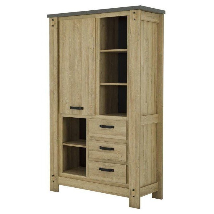 Buffet Haut BROCELIANDE – Finition Chene Clair – 1 Porte + 3 Tiroirs – 124 × 50 × 202 cm – GAMI Buffet Haut BROCELIANDE – Finition Chene Clair – 1 Porte + 3 Tiroirs – 124 × 50 × 202 cm – GAMI