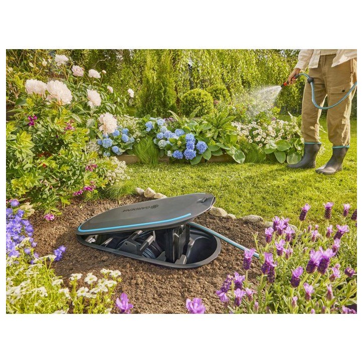 Dévidoir automatique enterré - GARDENA - RollUp M - Enroulement automatique - Couvercle amovible - Verrouillage sécurisé - T