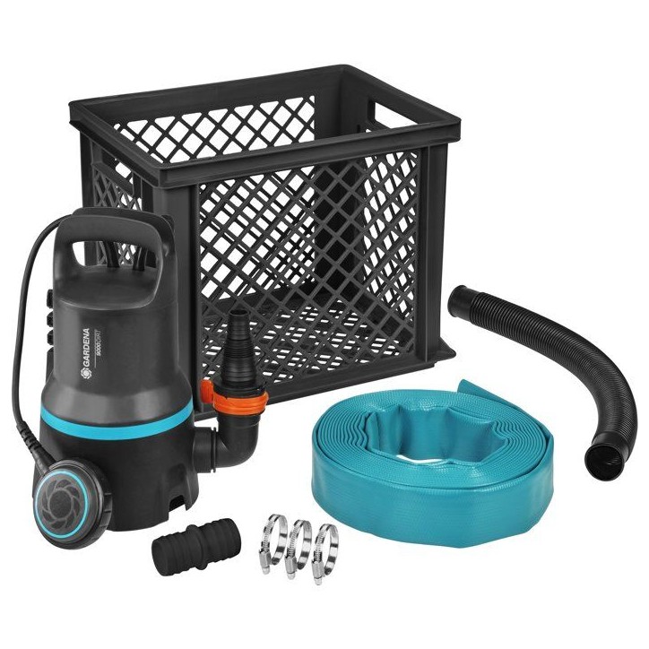 Kit anti-inondations - GARDENA - 9000 - Tuyau de refoulement de 10 m + caisse de 29 L - 9000 l/h - 300 W - Avec accessoires