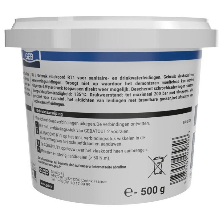Pâte a joint Gebatout 2 - GEB - Compatible eau potable - Pot 500 g Pâte a joint Gebatout 2 - GEB - Compatible eau potable - Pot 500 g