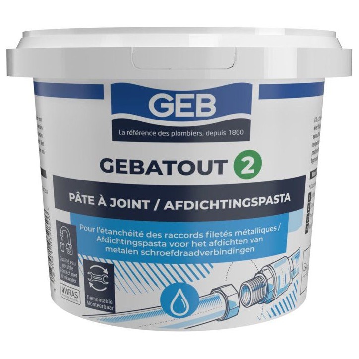 Pâte a joint Gebatout 2 - GEB - Compatible eau potable - Pot 500 g Pâte a joint Gebatout 2 - GEB - Compatible eau potable - Pot 500 g