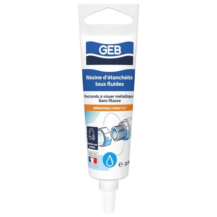 Résine d'étanchéité tous fluides - GEB - Compatible eau potable - Tube 20 ml Résine d'étanchéité tous fluides - GEB - Compatible eau potable - Tube 20 ml