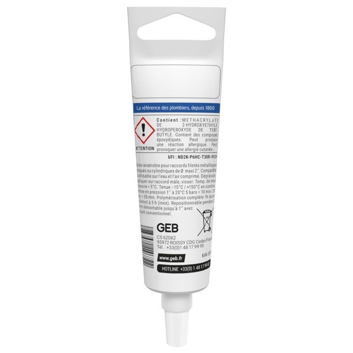 Résine d'étanchéité tous fluides - GEB - Compatible eau potable - Tube 20 ml Résine d'étanchéité tous fluides - GEB - Compatible eau potable - Tube 20 ml