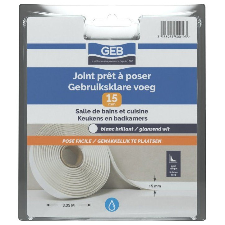 Joint pret a poser - GEB - Largeur 15 mm x 3,35 m - Blanc Joint pret a poser - GEB - Largeur 15 mm x 3,35 m - Blanc