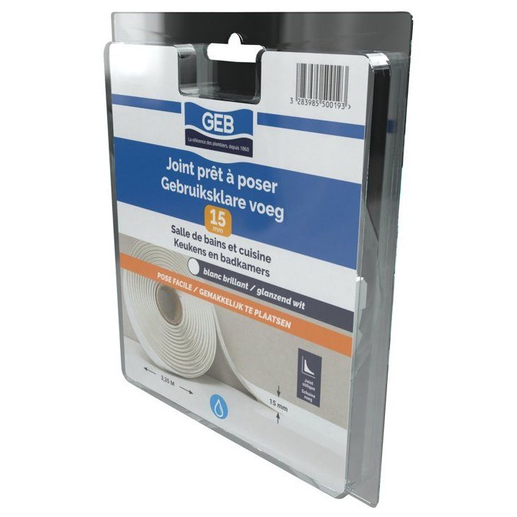Joint pret a poser - GEB - Largeur 15 mm x 3,35 m - Blanc Joint pret a poser - GEB - Largeur 15 mm x 3,35 m - Blanc