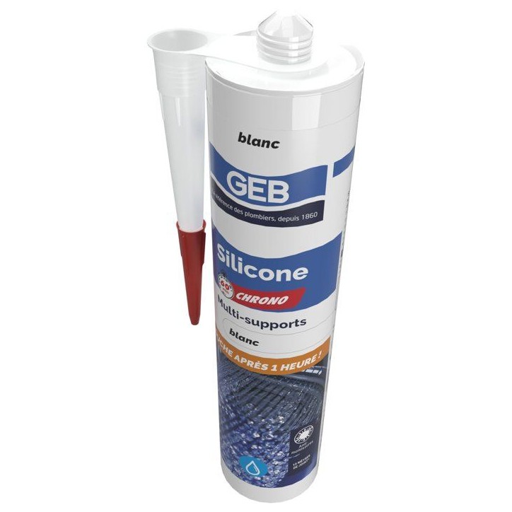Silicone sanitaire multi-supports - 60 Chrono - GEB - Blanc - 280 ml Silicone sanitaire multi-supports - 60 Chrono - GEB - Blanc - 280 ml