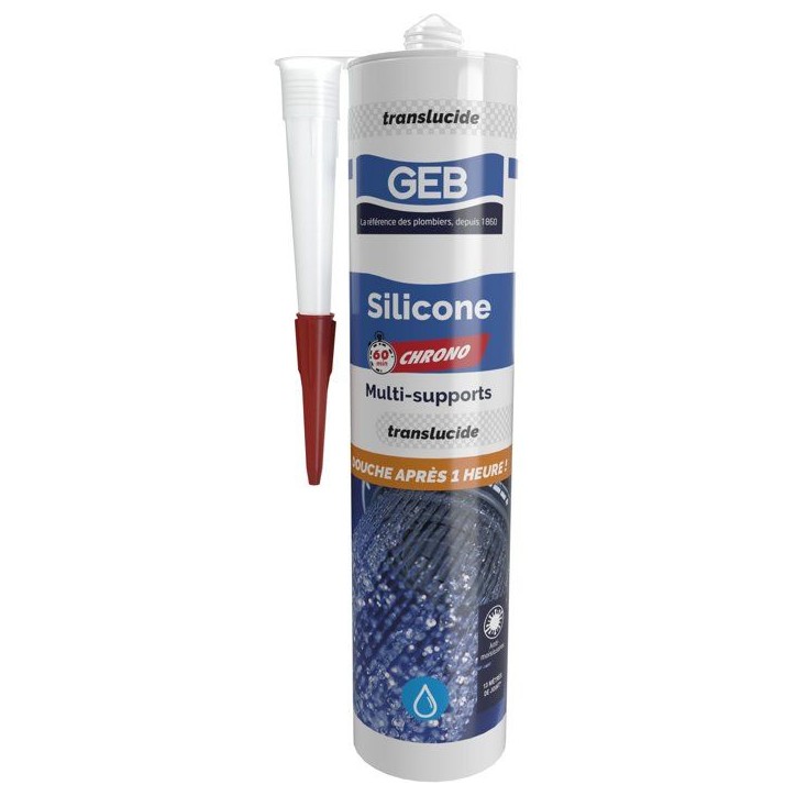 Silicone sanitaire multi-supports - 60 Chrono - GEB - Translucide - 280 ml Silicone sanitaire multi-supports - 60 Chrono - GEB - Translucide - 280 ml