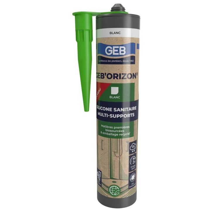 Silicone sanitaire Multi-supports - GEB'ORIZON - GEB - Blanc - 310 ml Silicone sanitaire Multi-supports - GEB'ORIZON - GEB - Blanc - 310 ml