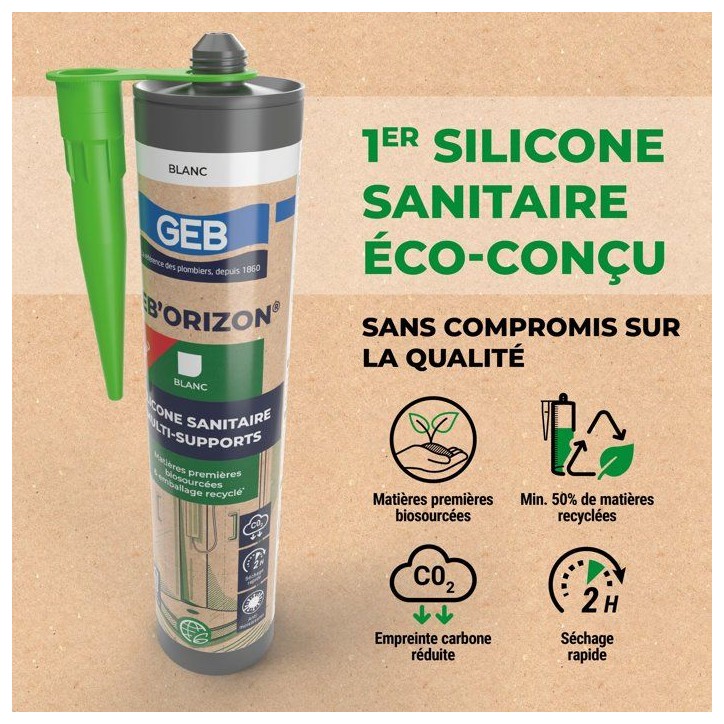 Silicone sanitaire Multi-supports - GEB'ORIZON - GEB - Blanc - 310 ml Silicone sanitaire Multi-supports - GEB'ORIZON - GEB - Blanc - 310 ml