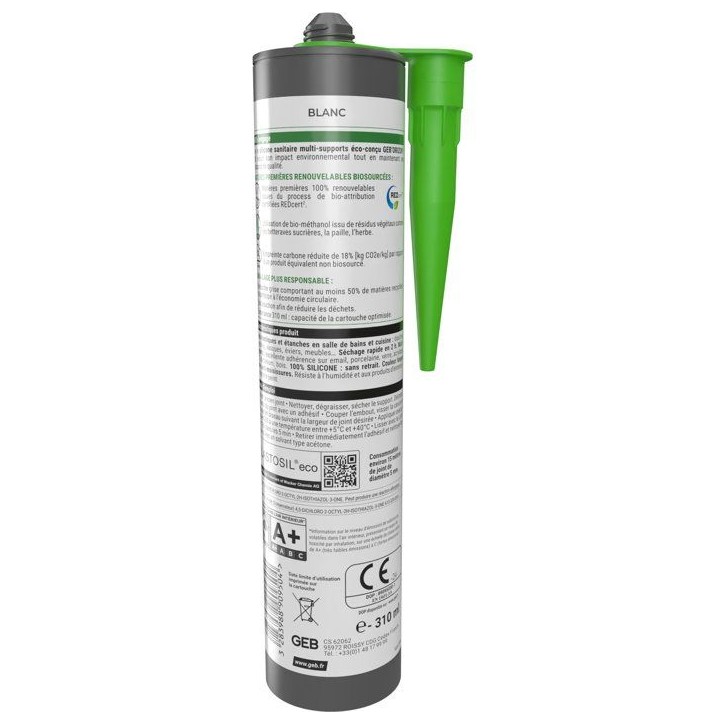Silicone sanitaire Multi-supports - GEB'ORIZON - GEB - Blanc - 310 ml Silicone sanitaire Multi-supports - GEB'ORIZON - GEB - Blanc - 310 ml