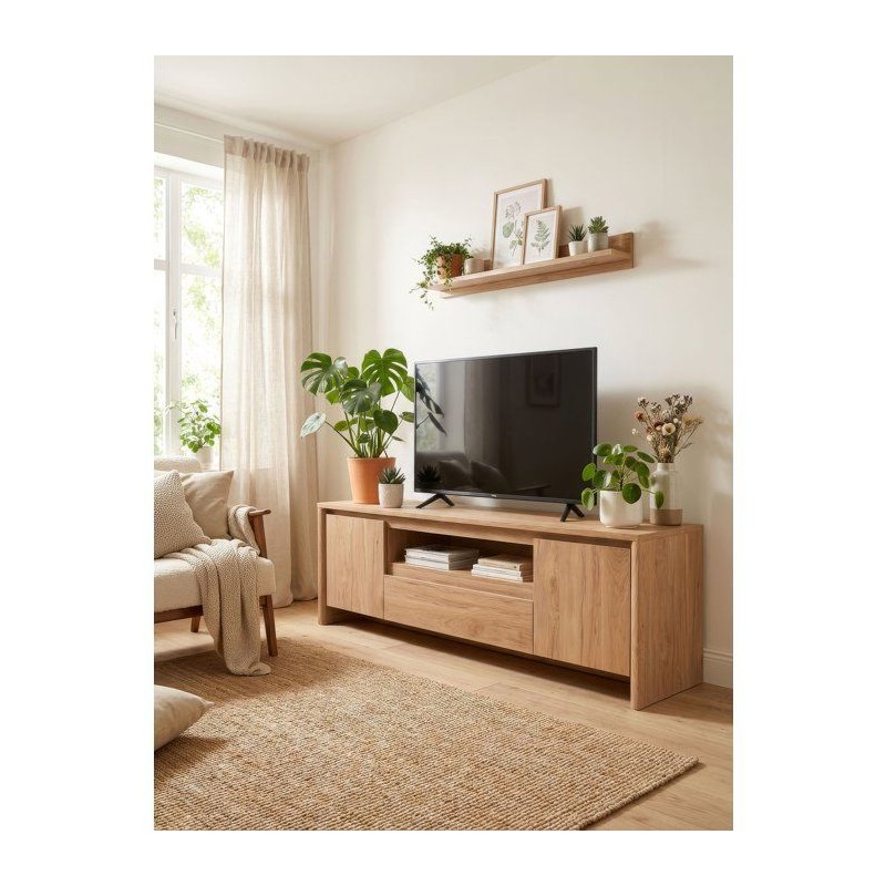 Meuble TV GENF - Chene Jackson - 2 portes, 1 tiroir et 1 niche - 163,5