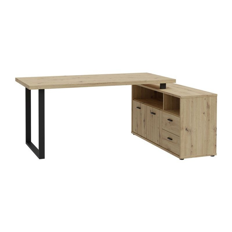 Bureau d'angle - GOLDSBORO - Chene artisan / Noir - 124,2 x 181,5 x 74