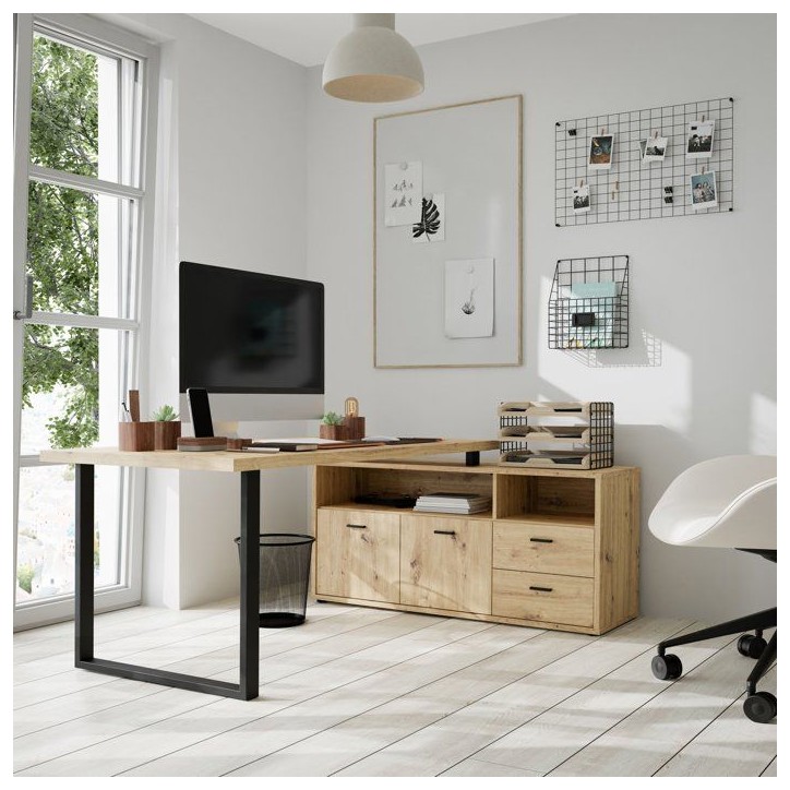 Bureau d'angle - GOLDSBORO - Chene artisan / Noir - 124,2 x 181,5 x 74,1 cm Bureau d'angle - GOLDSBORO - Chene artisan / Noir - 124,2 x 181,5 x 74,1 cm