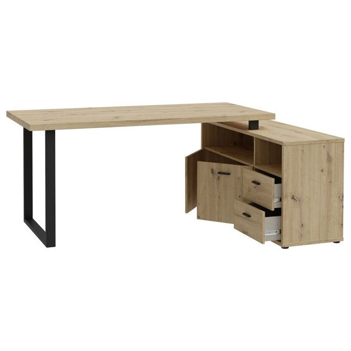 Bureau d'angle - GOLDSBORO - Chene artisan / Noir - 124,2 x 181,5 x 74,1 cm Bureau d'angle - GOLDSBORO - Chene artisan / Noir - 124,2 x 181,5 x 74,1 cm
