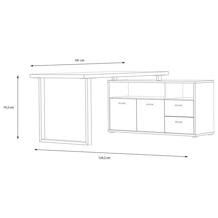 Bureau d'angle - GOLDSBORO - Chene artisan / Noir - 124,2 x 181,5 x 74,1 cm Bureau d'angle - GOLDSBORO - Chene artisan / Noir - 124,2 x 181,5 x 74,1 cm