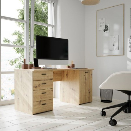 Bureau droit - GOLDSBORO - Chene artisan / Noir - 145,2 x 60 x 75,3 cm