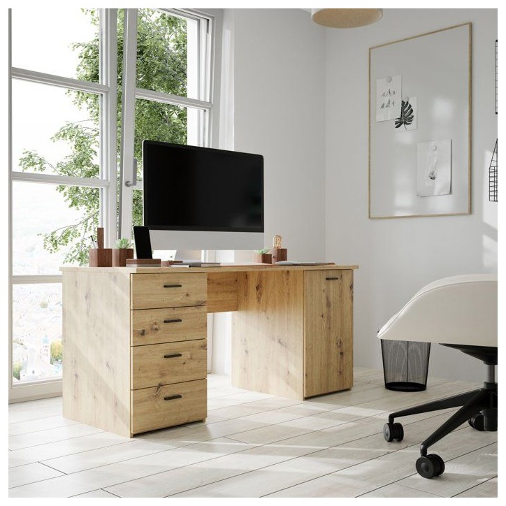 Bureau droit - GOLDSBORO - Chene artisan / Noir - 145,2 x 60 x 75,3 cm Bureau droit - GOLDSBORO - Chene artisan / Noir - 145,2 x 60 x 75,3 cm