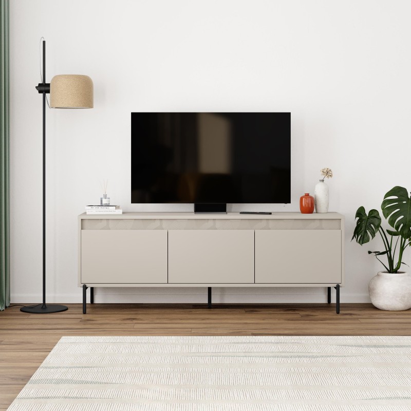 Meuble TV GRETA – Creme – 3 portes – 150 x 35 x 55 cm
