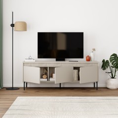 Meuble TV GRETA – Creme – 3 portes – 150 x 35 x 55 cm