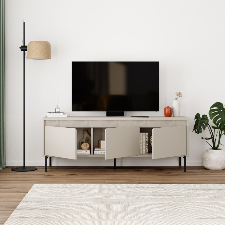 Meuble TV GRETA – Creme – 3 portes – 150 x 35 x 55 cm