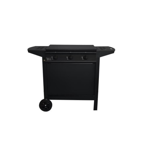 Barbecue a gaz + plancha - GRILL GARDEN - Noir - 3 brûleurs - Avec capot de protection - Allumage Piezo électrique