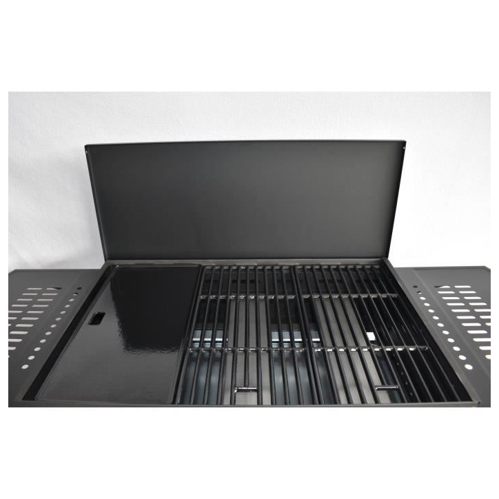 Barbecue a gaz + plancha - GRILL GARDEN - Noir - 3 brûleurs - Avec capot de protection - Allumage Piezo électrique Barbecue a gaz + plancha - GRILL GARDEN - Noir - 3 brûleurs - Avec capot de protection - Allumage Piezo électrique