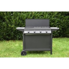 Barbecue a gaz - GRILL GARDEN - Noir - 4 brûleurs - Avec capot de pro