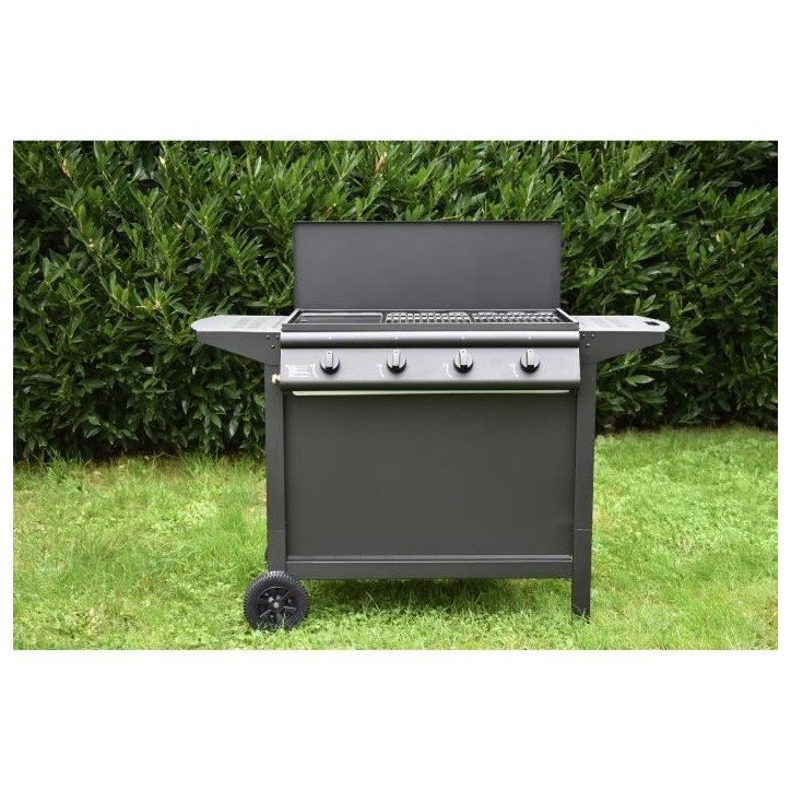 Barbecue a gaz - GRILL GARDEN - Noir - 4 brûleurs - Avec capot de protection - Allumage Piezo électrique Barbecue a gaz - GRILL GARDEN - Noir - 4 brûleurs - Avec capot de protection - Allumage Piezo électrique