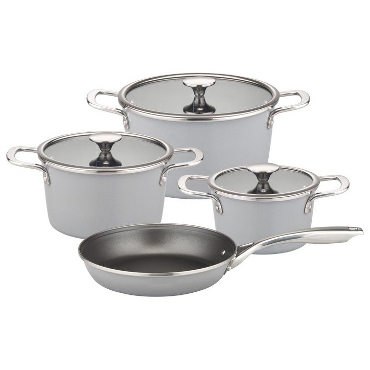 Batterie de cuisine - Tous feux dont induction - GSW - STRATOS - Acier émaillé - 7 pieces - Gris