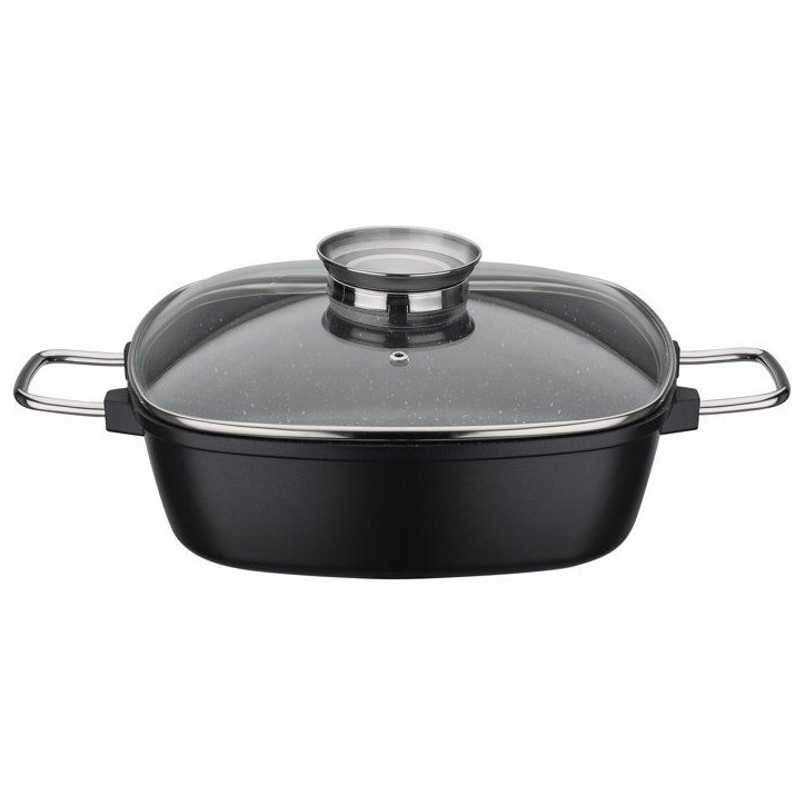Cocotte carrée - Tous feux dont induction - GSW - GOURMET GRANIT - 28 x 28 cm - Fonte d'aluminium massive - Sans PFAS - Noir Cocotte carrée - Tous feux dont induction - GSW - GOURMET GRANIT - 28 x 28 cm - Fonte d'aluminium massive - Sans PFAS - Noir