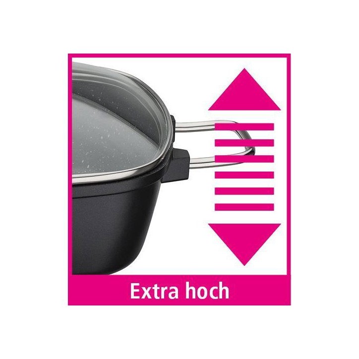Cocotte carrée - Tous feux dont induction - GSW - GOURMET GRANIT - 28 x 28 cm - Fonte d'aluminium massive - Sans PFAS - Noir Cocotte carrée - Tous feux dont induction - GSW - GOURMET GRANIT - 28 x 28 cm - Fonte d'aluminium massive - Sans PFAS - Noir