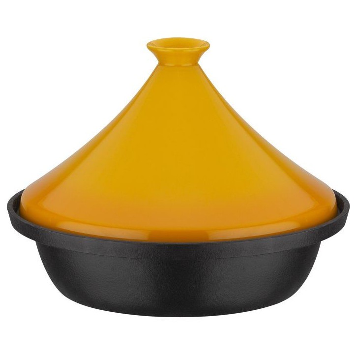 Tajine - GSW - 717434 - Ø30 cm - Fonte d'acier massive - Induction - Couvercle céramique - Noir / Jaune