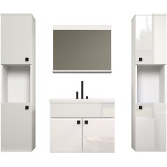 Salle de bain complete - Blanc brillant - 2 colonnes a suspendre + Meu