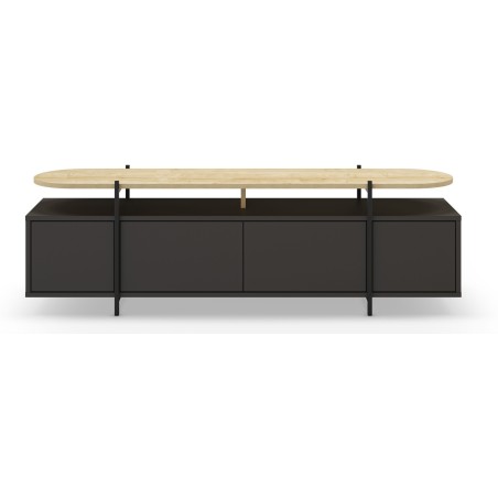 Meuble TV HINOA – Chene & Noir – Plateau surélevé avec niche, 4